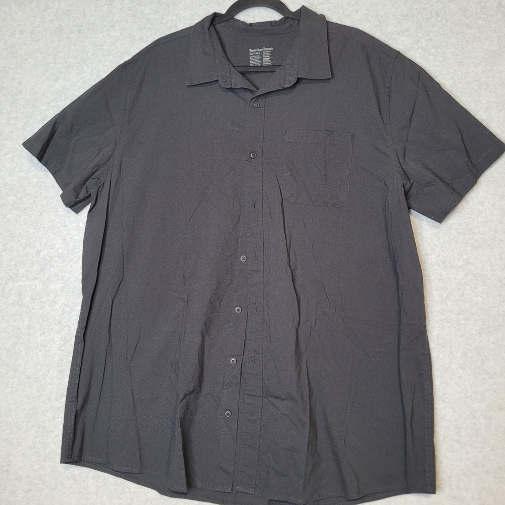 Fresh Clean Threads Mens 2XL-Tall Black Short Sleeve Button Down Stretch Shirt